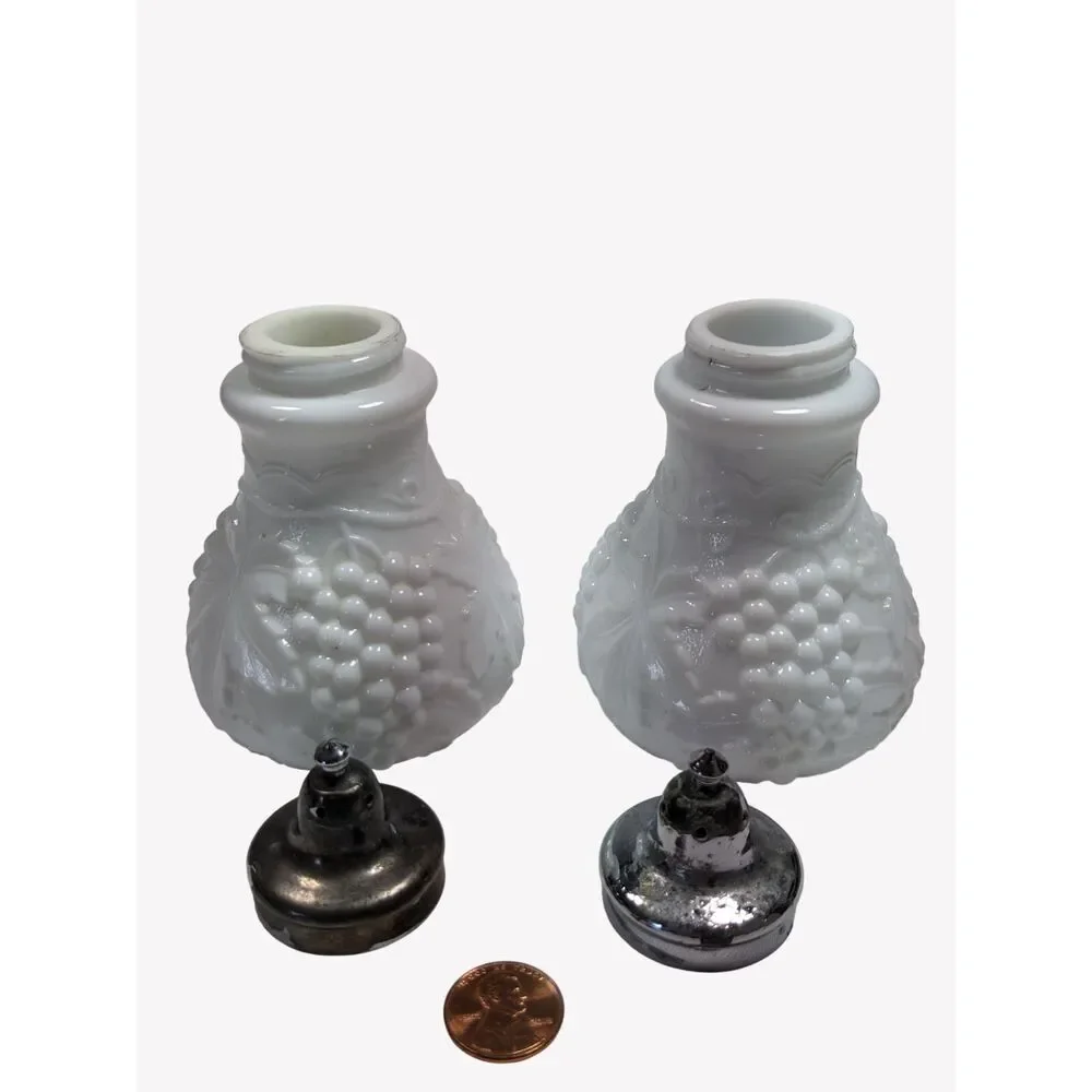 Imperial Milk Glass Grape Vine Salt & Pepper Shakers Larger Size Vintage 1950s